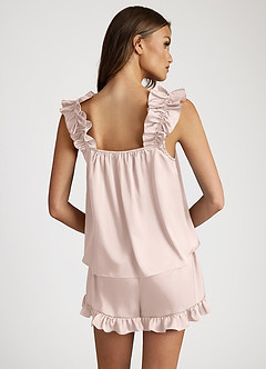 front Satin Convertible Ruffle Strap Pajama Set