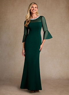 Azazie Bellevie 신부의 어머니 드레스 쉬스 구슬 스트레치 크레이프 플로어 길이 드레스 image1