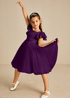 Azazie Kaeya Flower Girl Dresses Grape A-Line Bow Tulle Dress image2