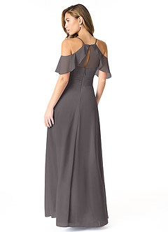 Azazie Dakota Bridesmaid Dresses Steel Grey A-Line V-Neck Pleated Chiffon Dress image2