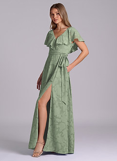 Azazie Lainey Abiti da Damigella Abito A-Line in Burnout Floreale Con Tasche Agave image6