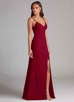 Azazie Maci Brautjungfernkleider Etui Plissee Chiffon Kleid Burgunderrot image4