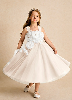 Azazie Dovey Flower Girl Dresses White Alabaster Ball-Gown Bow Tulle Dress image4
