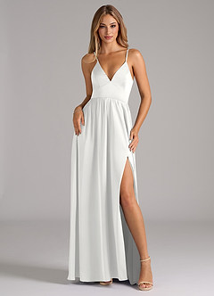 Azazie Aaida Bridesmaid Dresses White A-Line Corset Stretch Satin Dress image1