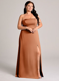 Azazie Wren Brudtärnklänningar Klä av A-Linje i Stretch Satin Axelbandslös Koppar Konvertibel image10