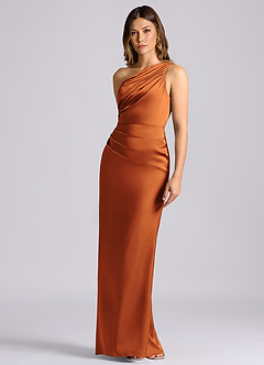 Azazie Akilah Brudtärnklänningar Klä av Sjöjungfru i Stretch Satin Ena axeln Kanel image6