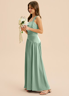 Azazie Dotty Junior Linia A Pofałdowany Satyna elastyczna Długość podłogi Młodsza druhna Sukienka image3