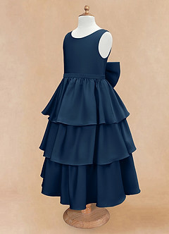Azazie Margie Flower Girl Dresses Dark Navy A-Line Bow Stretch Satin Dress image6