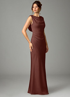 Azazie Kieryn Vestidos de damas de honor Vestido Expresado de Satén Elástico de Corte Sirena con Plisado image3