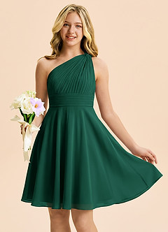 Azazie Charlize Junior Emerald A-Line Pleated Chiffon Dress image1