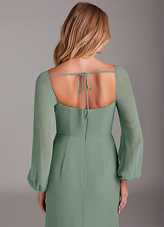 Azazie Charissa Bridesmaid Dresses Silver Sage Sheath Long Sleeve Chiffon Dress image2