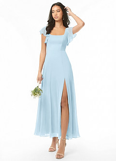 Azazie Bondi Bridesmaid Dresses Sky Blue A-Line Ruched Chiffon Dress image1
