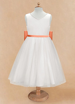 Azazie Seline Flower Girl Dresses Ivory Sunset A-Line Bow Tulle Dress image6