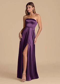 Azazie Wren 신부 들러리 드레스 A라인 스트랩리스 메탈릭 새틴 바닥 길이 드레스 image3