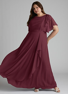 Azazie Aaliyah Robes de demoiselle d'honneur modestes Robe Trapèze Plissé à encolure dégagée Longueur ras du sol Mousseline de soie image8