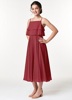 Azazie Ensley Junior A-Line Plisseret Chiffon Te-længde Junior brudepige Kjole image4