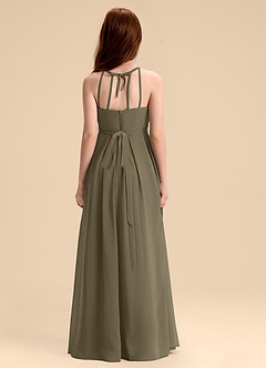 Azazie Arianthe Junior Jurk van Chiffon met A-Lijn Geplooid Wilgengroen image5