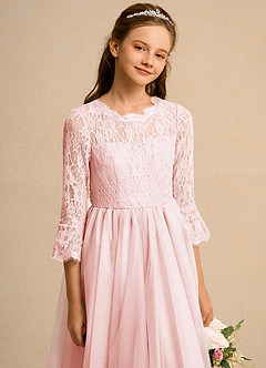 Azazie Lamb Girl Flower Girl Dresses Blushing Pink Ball-Gown Lace Dress image5