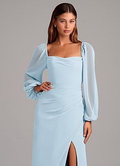 Azazie Brixley Abiti da Damigella Abito Sirena in Chiffon Manica Lunga Azzurro image7