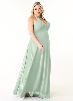 Azazie Tessie Bridesmaid Dresses Agave A-Line V-Neck Pleated Chiffon Dress image8
