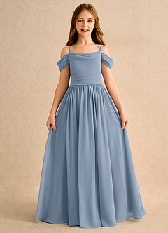 Azazie Shia Junior Formal Sukienki dla dziewczynek sypiących kwiaty Linia A Zza ramienia Szyfon Długość podłogi Sukienka image5