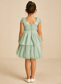 Azazie Vanellope Final Sale Dusty Sage A-Line Bow Tulle Dress image2