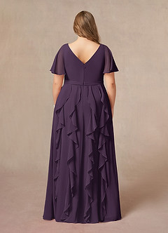 Azazie Watson Kleider für die Brautmutter A-Linie V-Hals Chiffon Kleid Pflaume image7