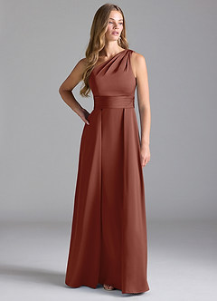 Azazie Dallas Jurken voor bruidsmeisjes Jurk van Stretch Satijn met A-Lijn One-Shoulder Kastanjebruin image3