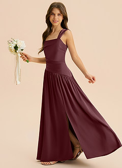 Azazie Dotty Junior A-Linie Plissee Stretch-Satin Kleid Sangria image5