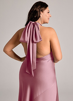 Azazie Velli Bridesmaid Dresses Vintage Mauve Mermaid High Neck Stretch Satin Dress image13
