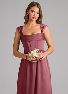 Azazie Hattie Bridesmaid Dresses Desert Rose A-Line Corset Stretch Satin Dress image6