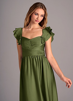 Azazie Anaya Bridesmaid Dresses Olive A-Line Sweetheart Neckline Stretch Satin Convertible Dress image6