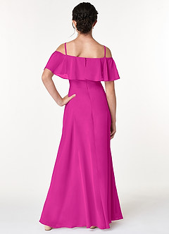 Azazie Maggie Junior Robe Trapèze en Mousseline de soie Épaule décolletée Fuchsia image2