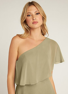 Azazie Lizzy Bridesmaid Dresses Moss Green A-Line One Shoulder Chiffon Dress image7