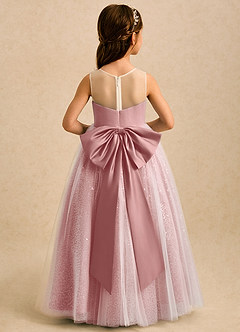 Azazie Addison Robe Demoiselle D'honneur Fillette Robe Princesse en Tulle Sequins Rose Poussiéreuse image2