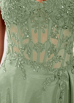 Isoldemark Salbei Satin-Abendkleid mit Perlen-, Pailletten- und Stickereibesatz image7
