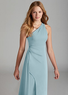 Azazie Maron Junior A-Linie Plissee Stretch-Satin Kleid Stimmungsvolles Blau image3