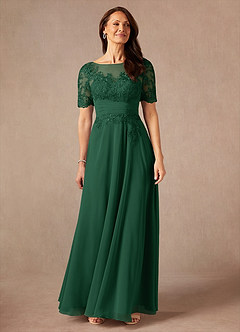 Azazie Raissa Mother of the Bride Dresses Dark Green A-Line Lace Chiffon Dress image5