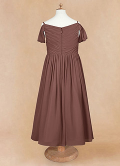 Azazie Chelle Flower Girl Dresses Espresso A-Line Pleated Chiffon Dress image7