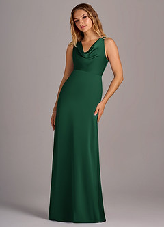 Azazie Wrenlee Bridesmaid Dresses Dark Green A-Line Stretch Satin Dress image5