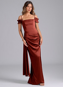 Azazie Kalysia Bridesmaid Dresses Terracotta Mermaid Off the Shoulder Stretch Satin Convertible Dress image4
