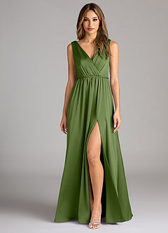 Azazie Tanicia Bridesmaid Dresses Juniper A-Line Pleated Stretch Satin Dress image1