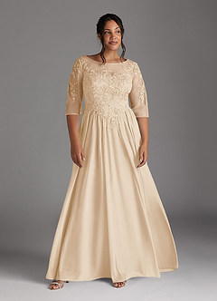 Azazie Harriet Mother of the Bride Dresses Champagne A-Line Scoop lace Mesh Dress image9