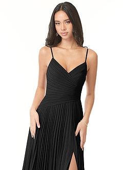 Azazie Vini Bridesmaid Dresses Black A-Line V-Neck Pleated Chiffon Dress image6