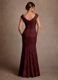 Azazie Aberdeen Mother of the Bride Dresses Cabernet Sheath Pleated Floral Burnout Dress image2