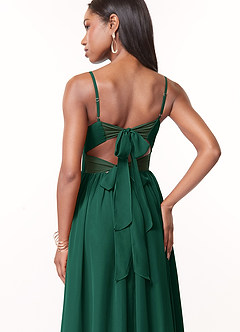 Azazie Zeya Bridesmaid Dresses Emerald A-Line V-Neck Pleated Chiffon Dress image2
