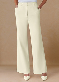 front Marina Ivory Refined Weave Straight-Leg Pants