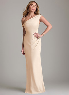 Azazie Emerson Bridesmaid Dresses White Alabaster Sheath Off the Shoulder Chiffon Dress image1