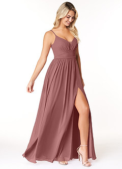 Azazie Rayna Final Sale Desert Rose A-Line V-Neck Pleated Chiffon Dress image4