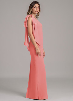 Azazie Capri Bridesmaid Dresses Coral A-Line One Shoulder Chiffon Dress image3